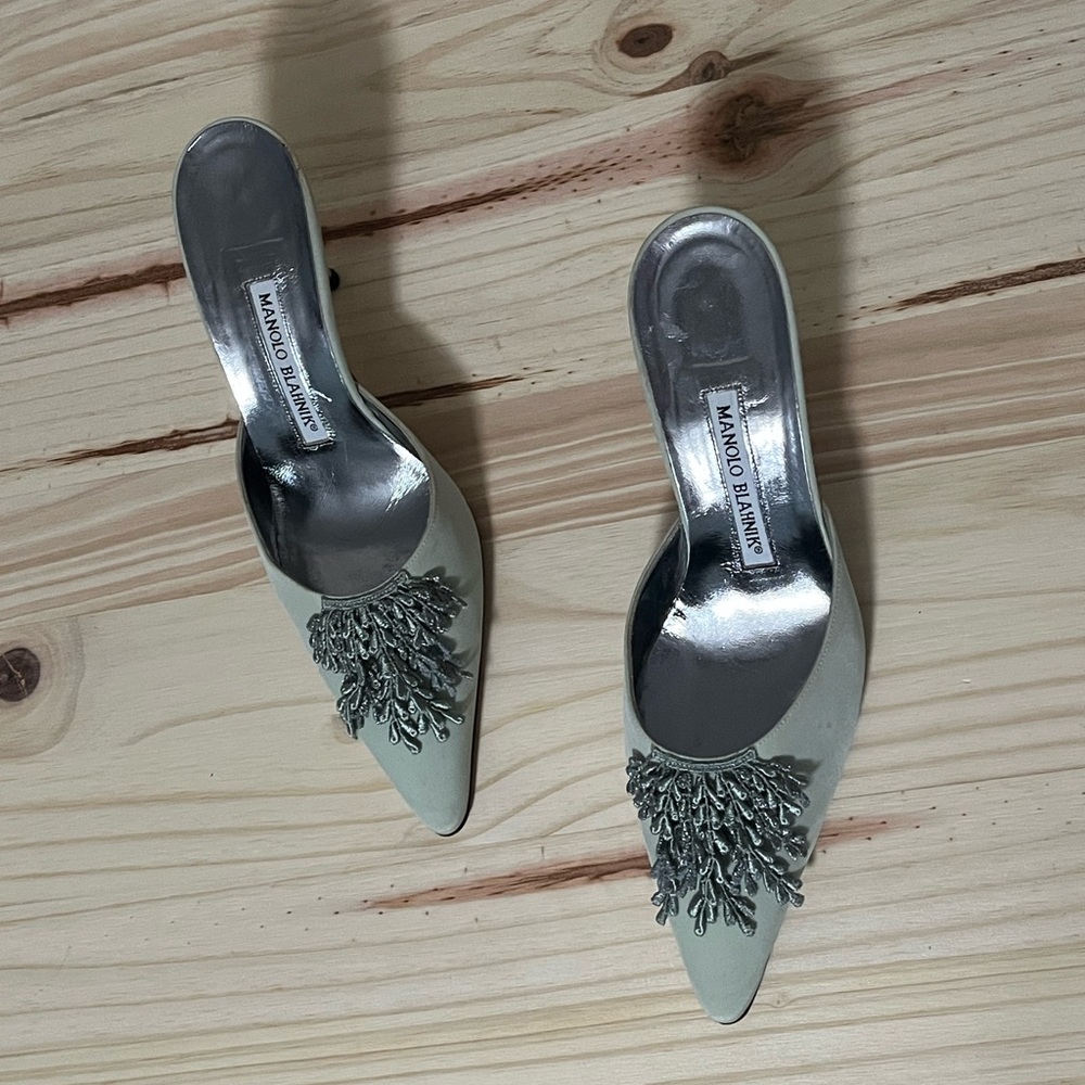 Manolo Blahnik Silver Embellished Heels
